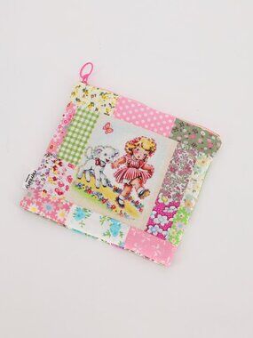 Handmade Cotton Quilted Patchwork Zipper Pouch Pink Girl